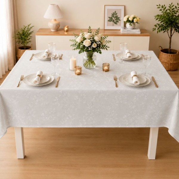 Fata de masa teflonata 160x220 cm crem cu frunze F18