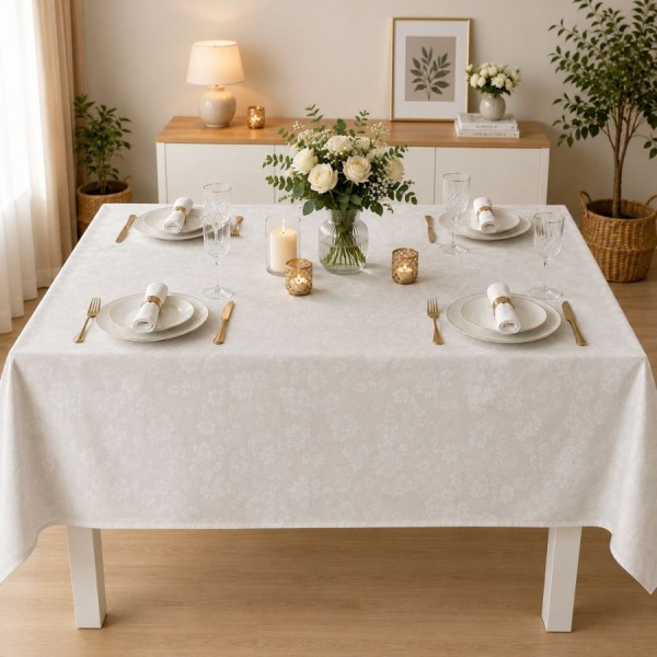 Fata de masa teflonata 160x320 cm crem cu imprimeu floral F17