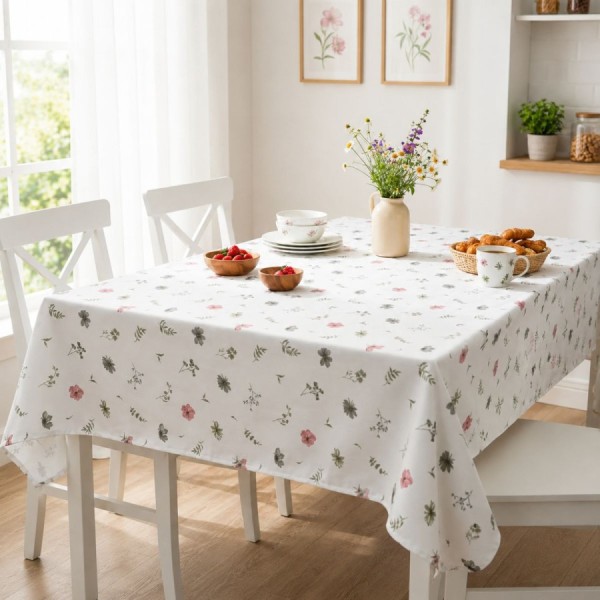 Fata de masa 160x320 cm teflonata model Floral pastel pentru masa mare dining, fabricata in Romania