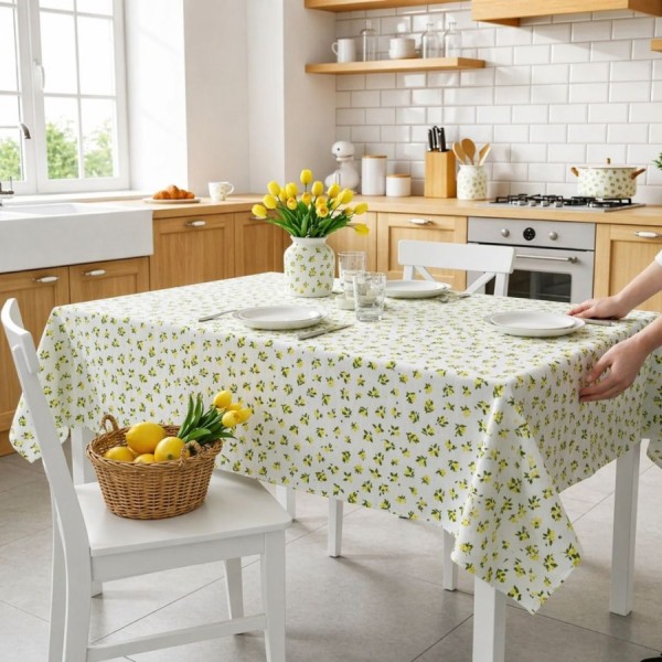 Fata de masa teflonata 160x320 cm cu lamai design fresh pentru mese mari, fabricata in Romania
