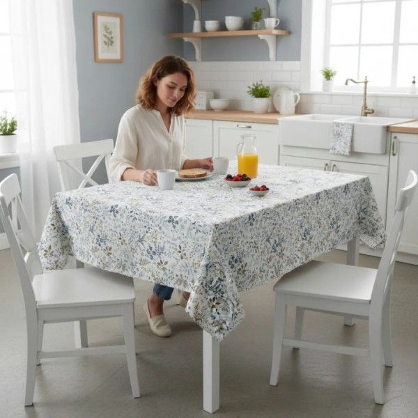 Fata de masa teflonata din bumbac, 120x160cm, model floral delicat, antimurdarie