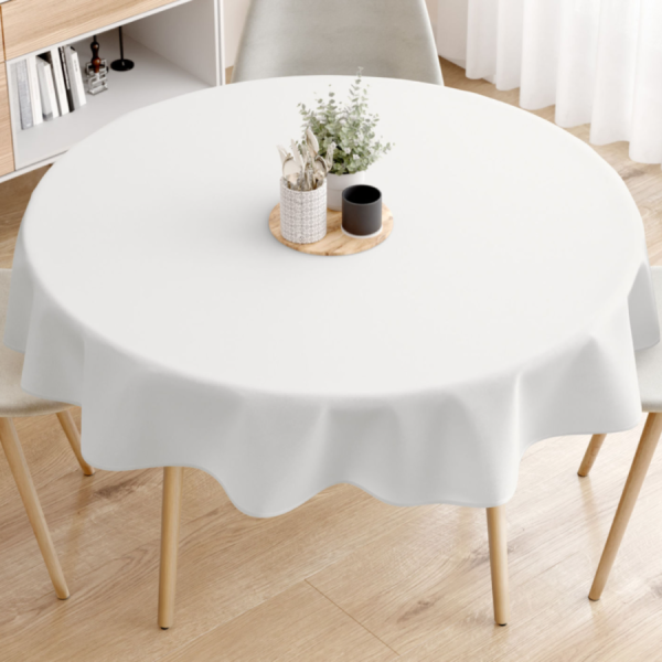 Fata de masa teflonata din 70% Bumbac, 30% poliesterrotunda, alba, diametru 160 cm, antimurdarire