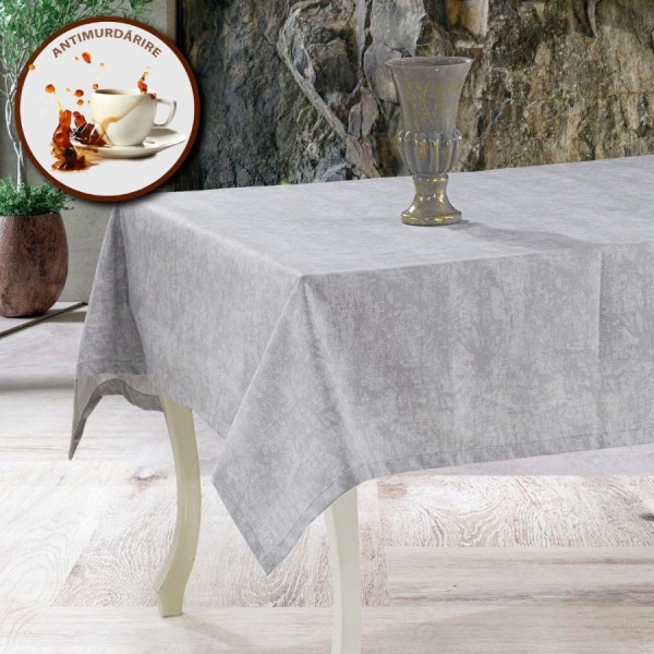 Fata de masa rotunda din bumbac teflonat, diametru 160 cm, gri, antimurdarie