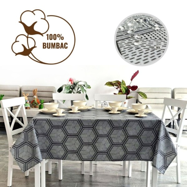 Fata de masa rotunda teflonata bumbac, diametru 160cm model hexagonal, antimurdarie