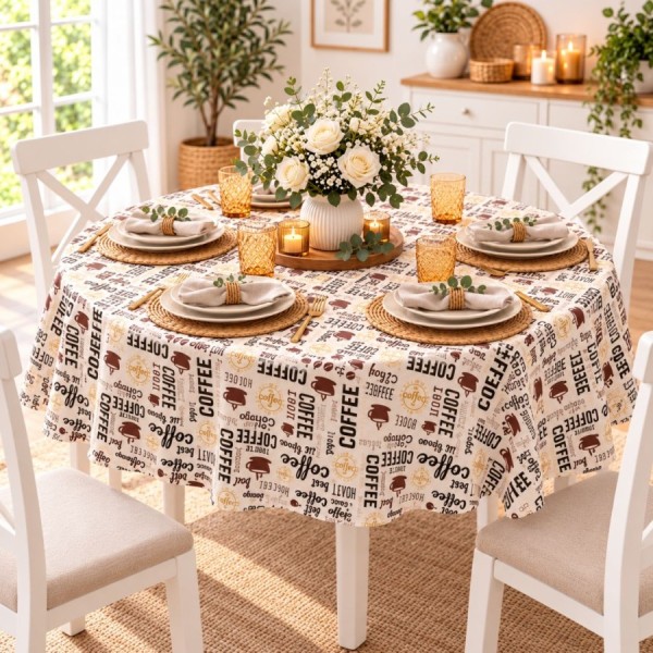 Fata de masa teflonata, rotunda, diametru 180 cm, Cafea