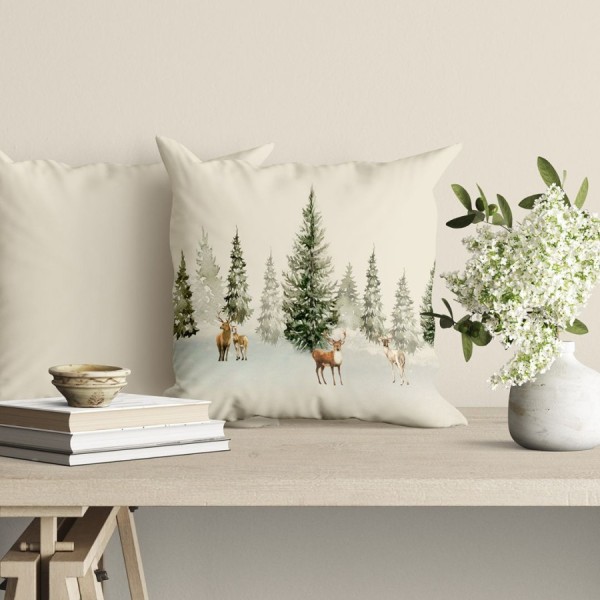 Fata de perna decorativa craciun pine bumbac 45x45cm cu brazi