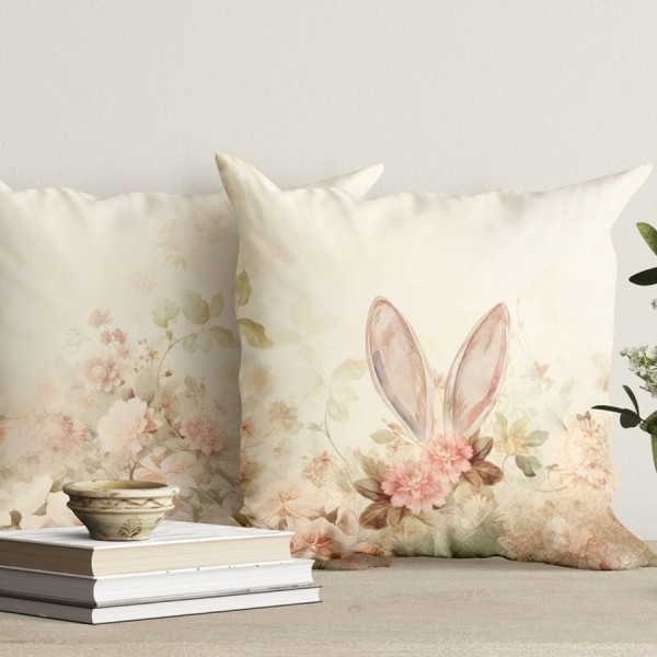 fata perna decorativa Paste 45x45 cm bumbac 100% Elon fata dubla cu iepuras si verso floral