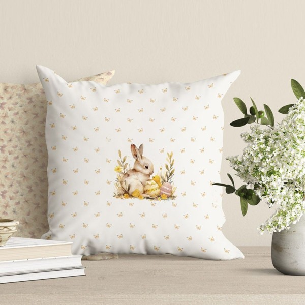 fata perna decorativa Paste 45x45 cm bumbac 100% Ginny fata dubla cu iepuras si verso floral
