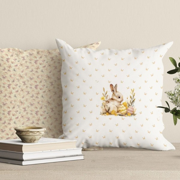 Fata perna decorativa 45x45 cm bumbac 100% Ginny fata dubla cu iepuras si verso floral