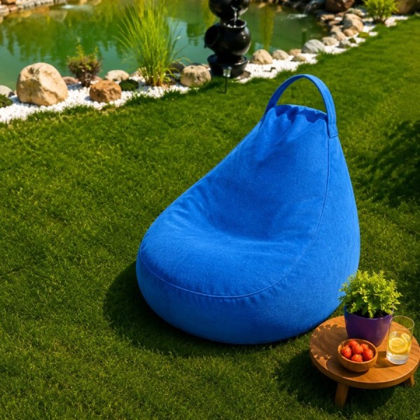 Fotoliu bean bag albastru interior exterior din material Oxford 100% poliester pentru gradina si terasa acoperita