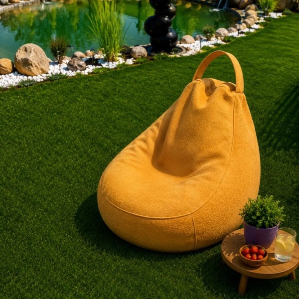 fotoliu bean bag galben interior exterior din material Oxford 100% poliester pentru living si terasa acoperita
