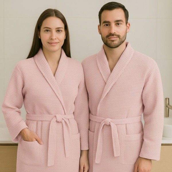 Halat baie unisex bumbac 100% gofrat roz XL/XXL Ralex Pucioasa