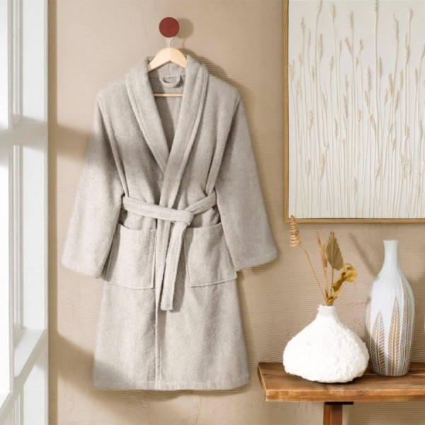 Halat de baie cu guler sal TAC, din bumbac 100%, marime S/M,  nuanta Gri Deschis (Tas) elegant