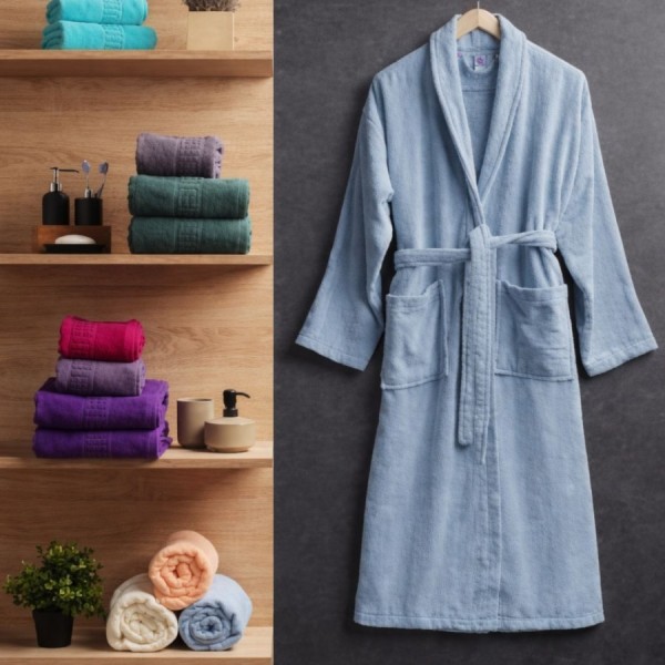 Halat baie bleu, bumbac 100% velur, marime XL/XXL, absorbant
