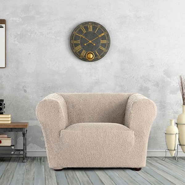 Husă bielastică fotoliu Chesterfield Premium ROC C/00 Bej deschis montată în living modern