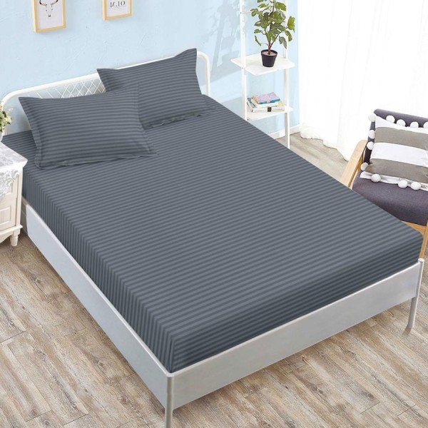 husa de pat antracit din damasc policoton cu doua fete de perna pentru saltele 160x200 si 180x200