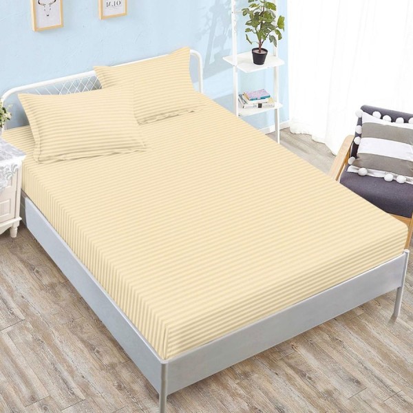 husa de pat crem din damasc policoton cu doua fete de perna pentru saltele 160x200 si 180x200