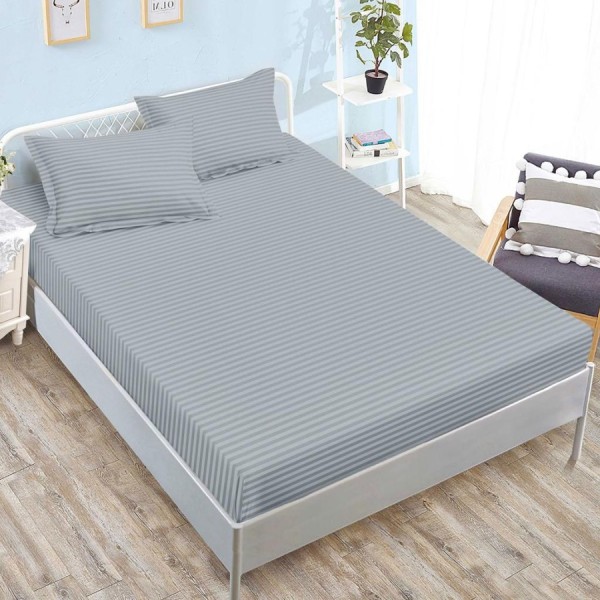 husa de pat gri damasc policoton cu doua fete de perna pentru saltele 160x200 si 180x200