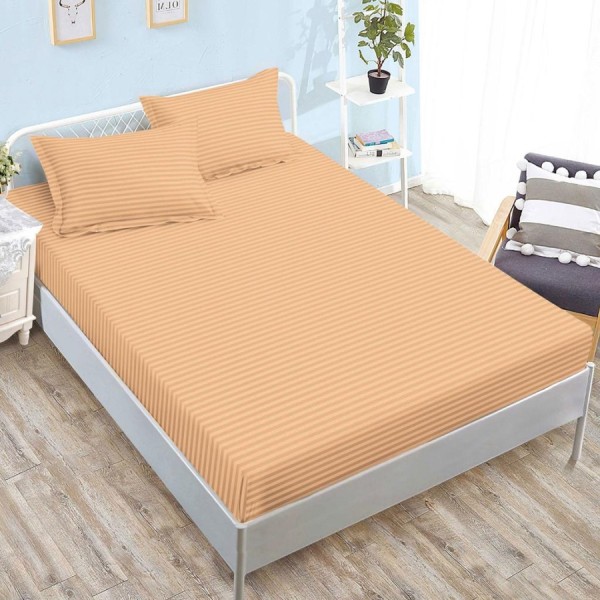 husa de pat piersiciu din damasc policoton cu doua fete de perna pentru saltele 160x200 si 180x200