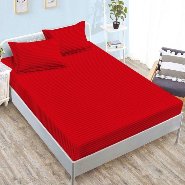 husa de pat rosu din damasc policoton cu doua fete de perna pentru saltele 160x200 si 180x200