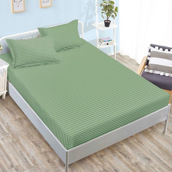 husa de pat verde din damasc policoton cu doua fete de perna pentru saltele 160x200 si 180x200