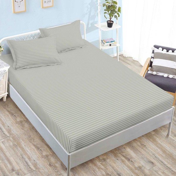 husa de pat gri deschis din damasc policoton cu doua fete de perna pentru saltele 160x200 si 180x200