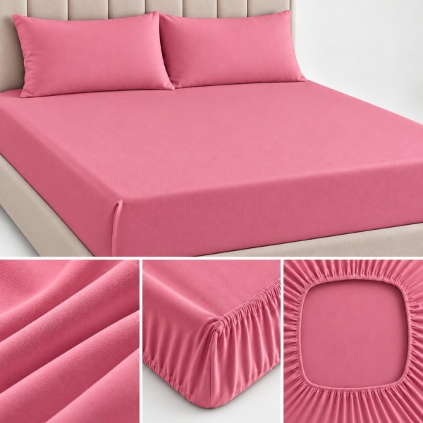 Husa pat din tricot cu elastic pentru saltea 160x200 cm, roz pudrat