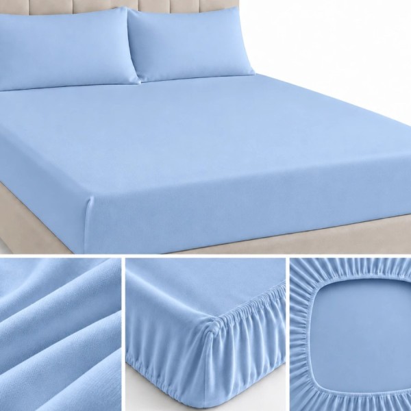 Husa pat tricot cu elastic 180x200 cm, albastru pastel
