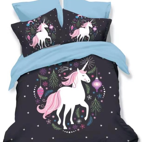 Lenjerie 3D din finet, 6 piese, design unicorn și decor festiv