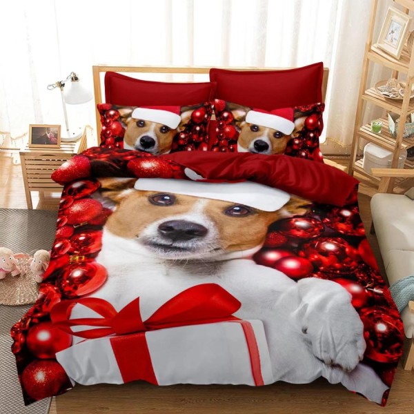 Lenjerie Craciun 3D finet 6 piese, Catel cu Globuri XMAS 11