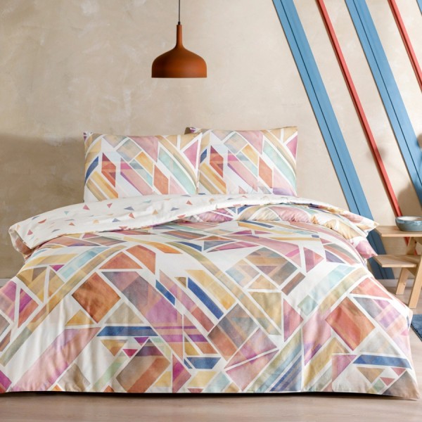 Lenjerie de pat TAC Ranforce Fresh din bumbac 100%, design geometric colorat pentru saltele de 160x200 cm