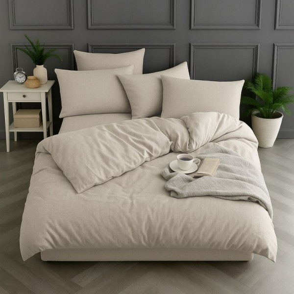 Lenjerie de pat yarn dyed bej melanj 2 persoane ranforce