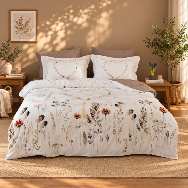 Lenjerie de pat, 3D bumbac satin de lux 6 piese, First Choice, Bloomy flori de camp