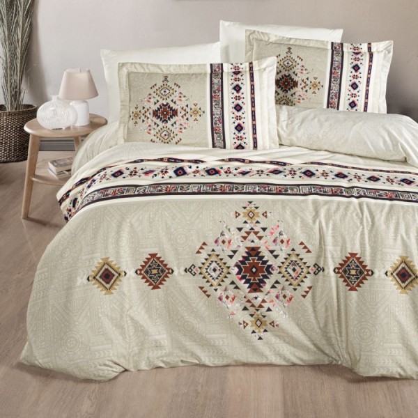Lenjerie de pat, 3D bumbac satin de lux 6 piese, First Choice, Derek Crem, model etnic