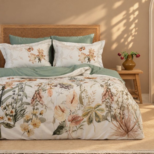 Lenjerie de pat, 3D bumbac satin de lux 6 piese, First Choice, Nirva flori tropicale