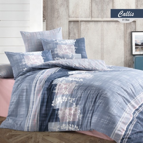 Lenjerie de pat Bahar Textile din bumbac 100% ranforce, set de 4 piese, cu design albastru și model floral stilizat