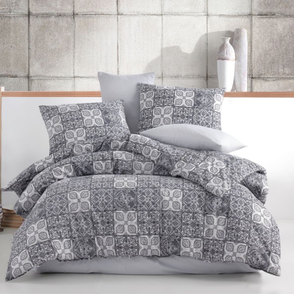 Lenjerie de pat bumbac 100% ranforce Bahar Home Ceramica Roz mozaic decorativ in nuante de gri