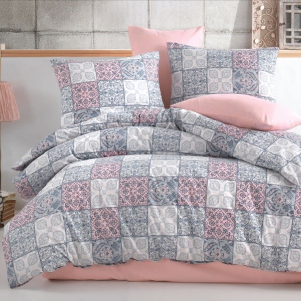 Lenjerie de pat bumbac 100% ranforce Bahar Home Ceramica Roz mozaic decorativ in nuante pastel