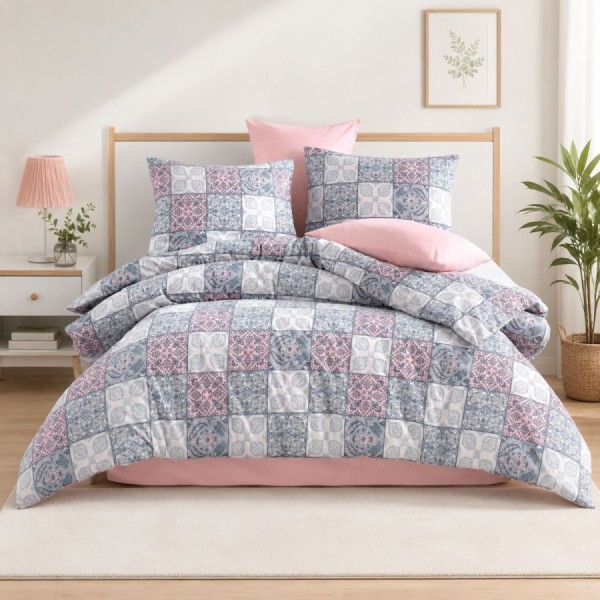 Lenjerie de pat bumbac 100% ranforce Bahar Home Ceramica Roz mozaic decorativ in nuante pastel