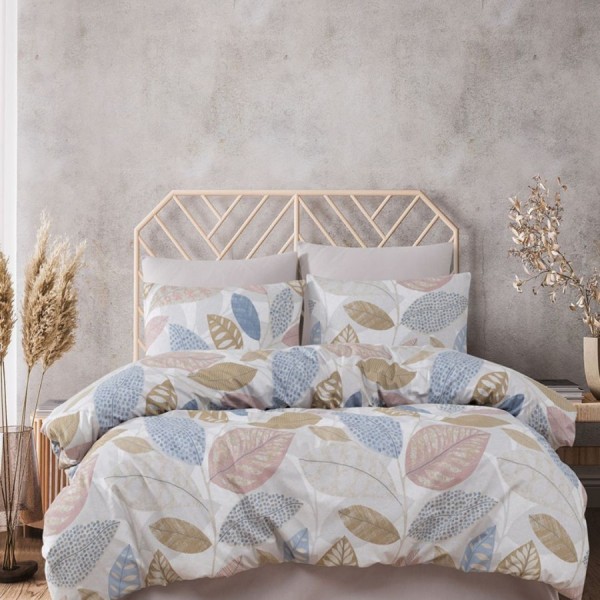 Lenjerie pat bumbac ranforce Bahar Home Floresta Green cu frunze