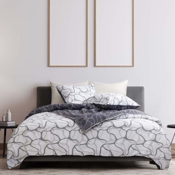 Lenjerie de pat Bahar Home Lexi alb geometric modern din bumbac 100% ranforce 145 TC