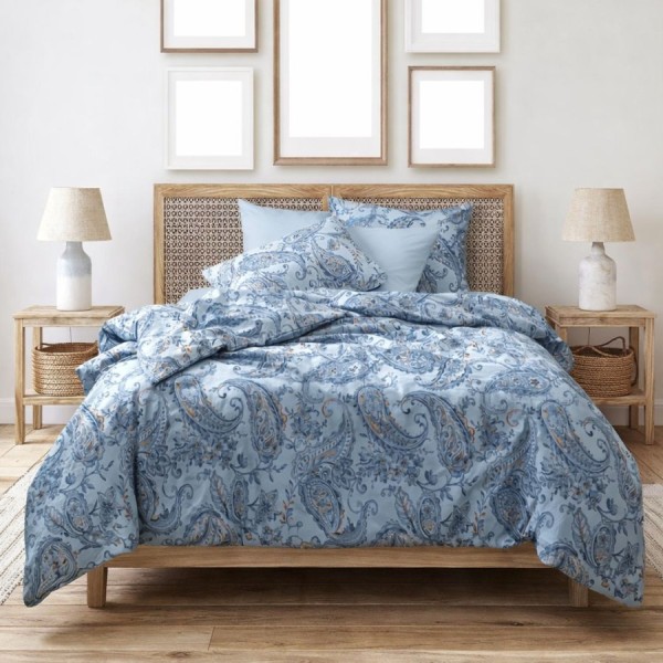 Lenjerie de pat Bahar Home Mitra storm albastru cu model paisley din bumbac 100% ranforce 145 TC