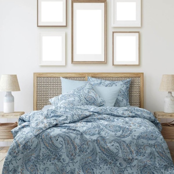 Lenjerie de pat Bahar Home Mitra storm albastru cu model paisley din bumbac 100% ranforce 145 TC