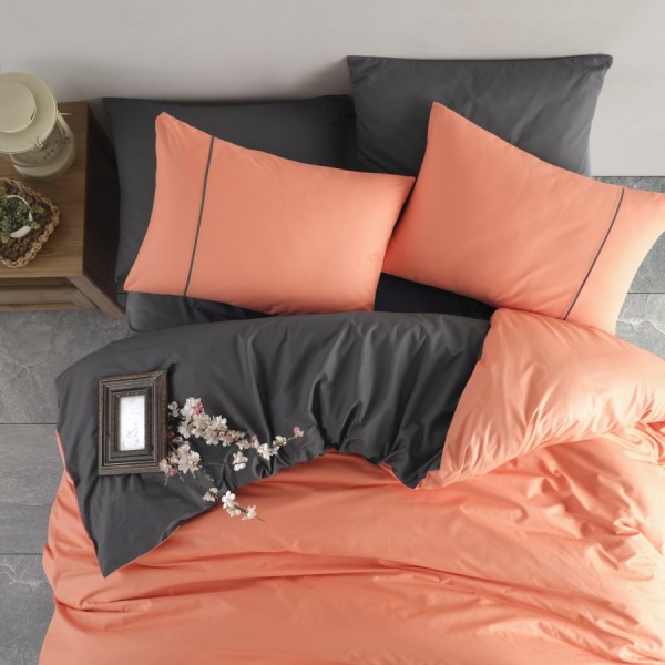 lenjerie pat Paris, Bahar Home Majoli, lenjerie bumbac ranforce, lenjerie corai gri, set 4 piese pat dublu