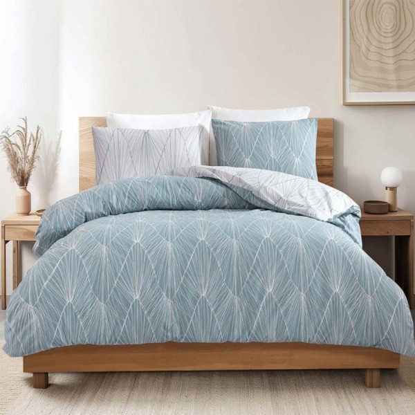 Lenjerie pat bumbac ranforce Bahar Home Ravel Slate bleu-gri cu linii ondulate