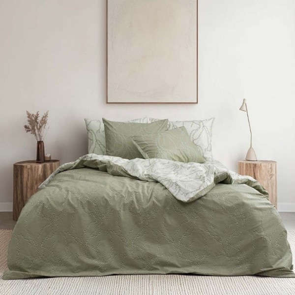 Lenjerie de pat Bahar Home Rin Forest verde cu model texturat în relief discret din bumbac 100% ranforce 145 TC