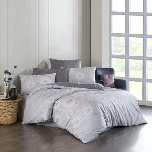Lenjerie pat bumbac 100% ranforce gri Snow Grey 6 piese pat dublu