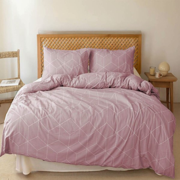 Lenjerie de pat Bahar Home South Ballet (Roz)  cu imprimeu geometric din bumbac 100% ranforce 145 TC