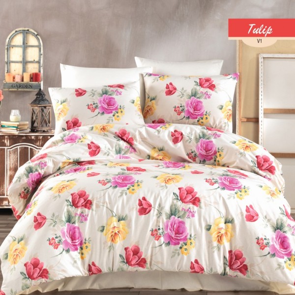 Lenjerie de pat bumbac 100% ranforce, Bahar Home, Tulips (Lalele)
