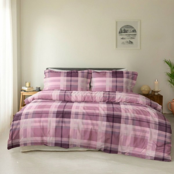 Lenjerie de pat dublu bumbac 100% ranforce Bahar Home Carlo carouri roz/mov